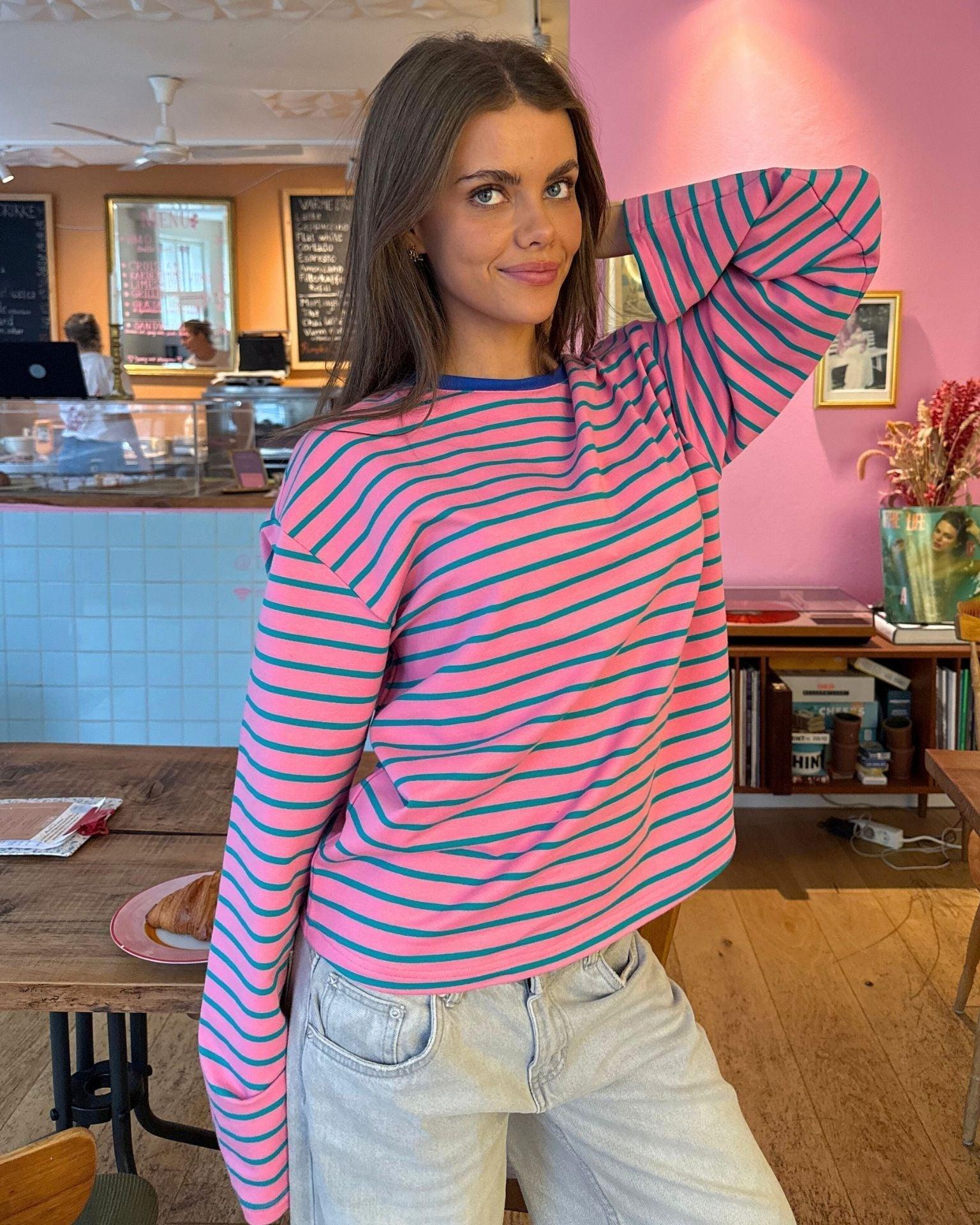 MYNTE STRIPE TEE - PINK/GREEN - Dinvintageshop
