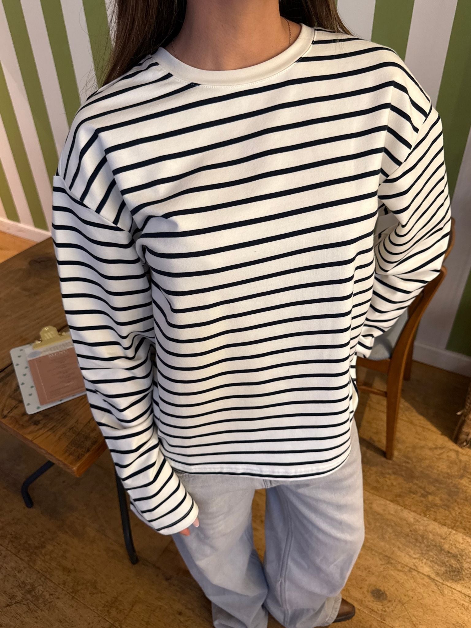 MYNTE STRIPE TEE - WHITE/NAVY - Dinvintageshop