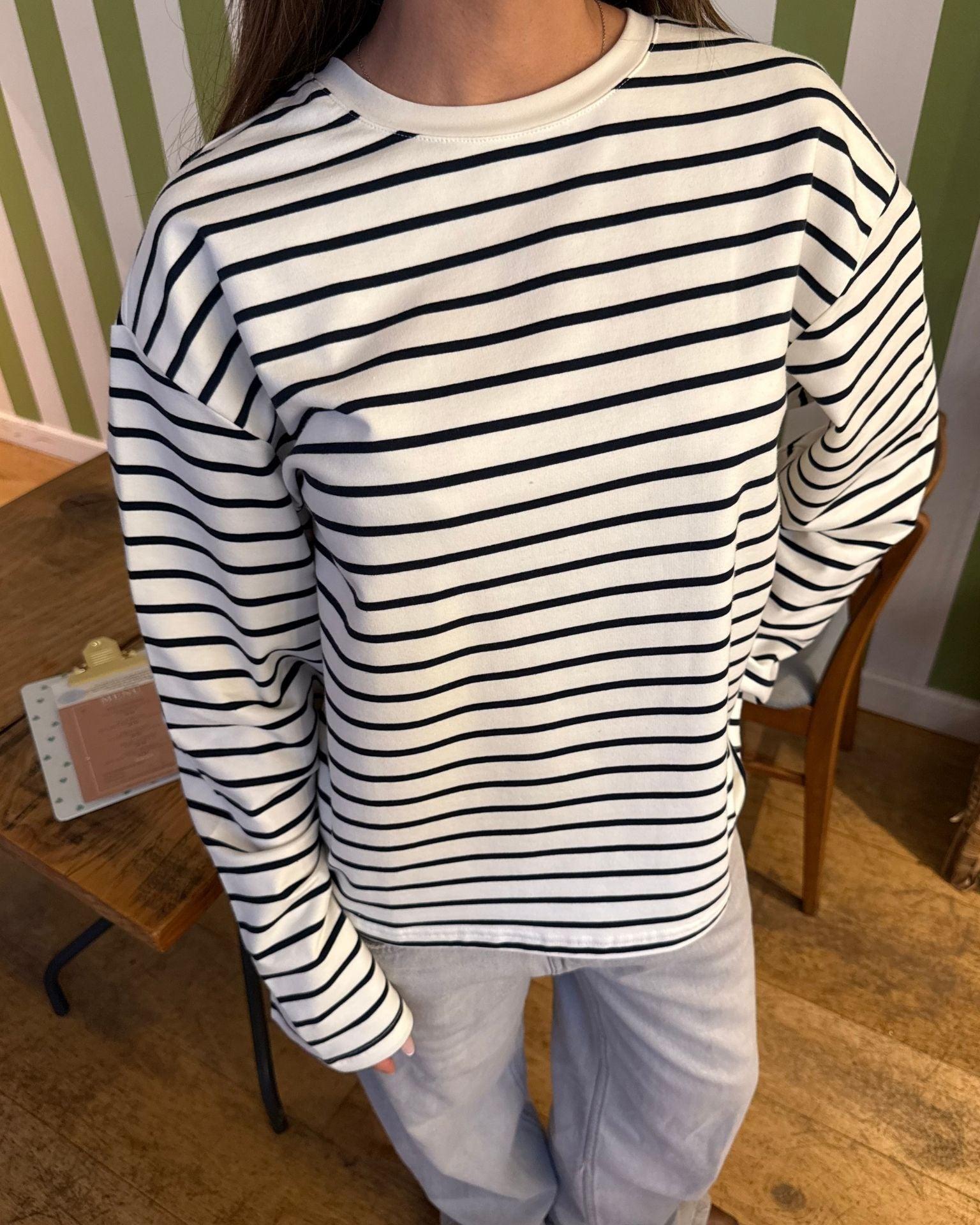 MYNTE STRIPE TEE - WHITE/NAVY - Dinvintageshop