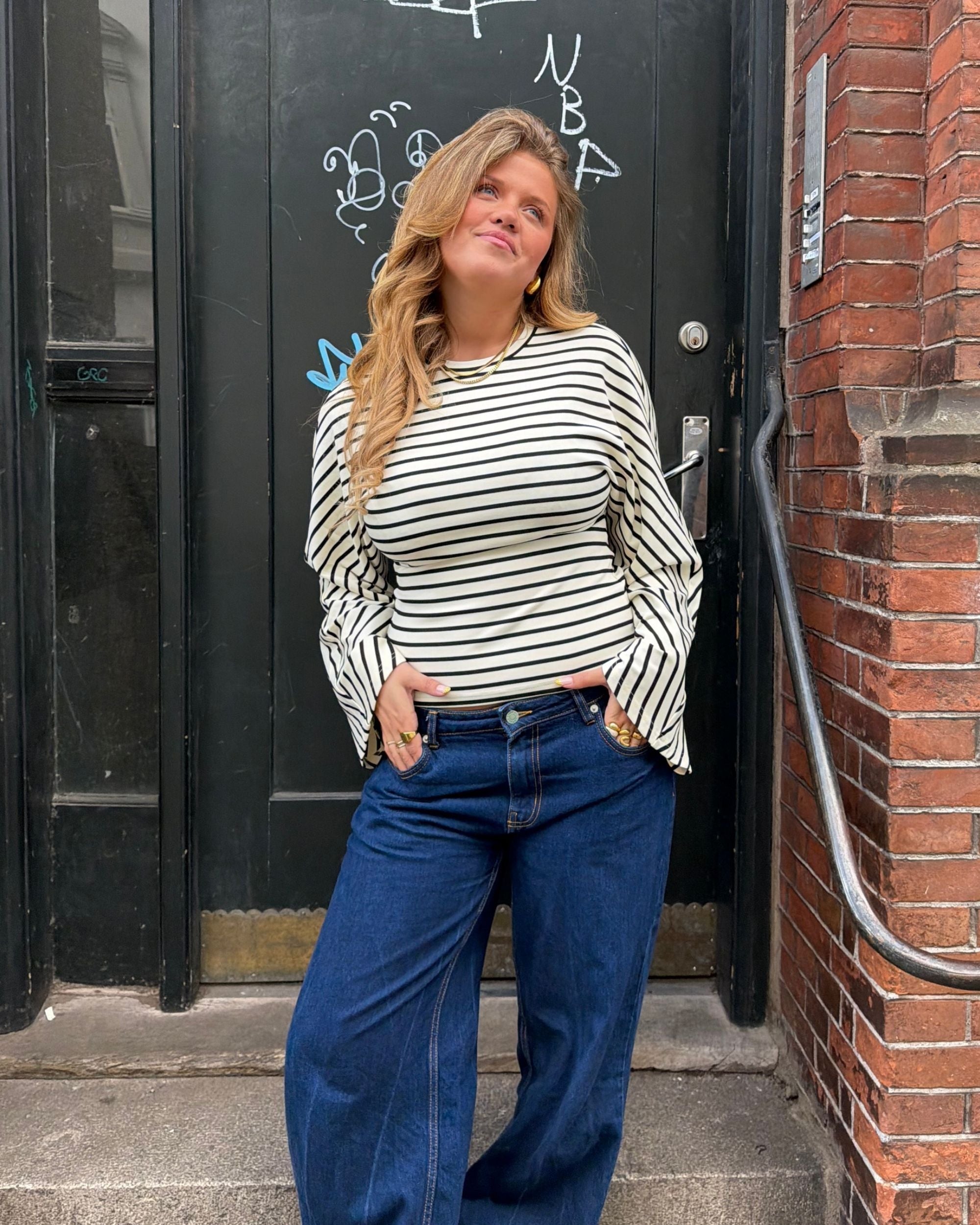 NALA STRIPE ANGEL TEE - OFFWHITE/BLACK - Dinvintageshop