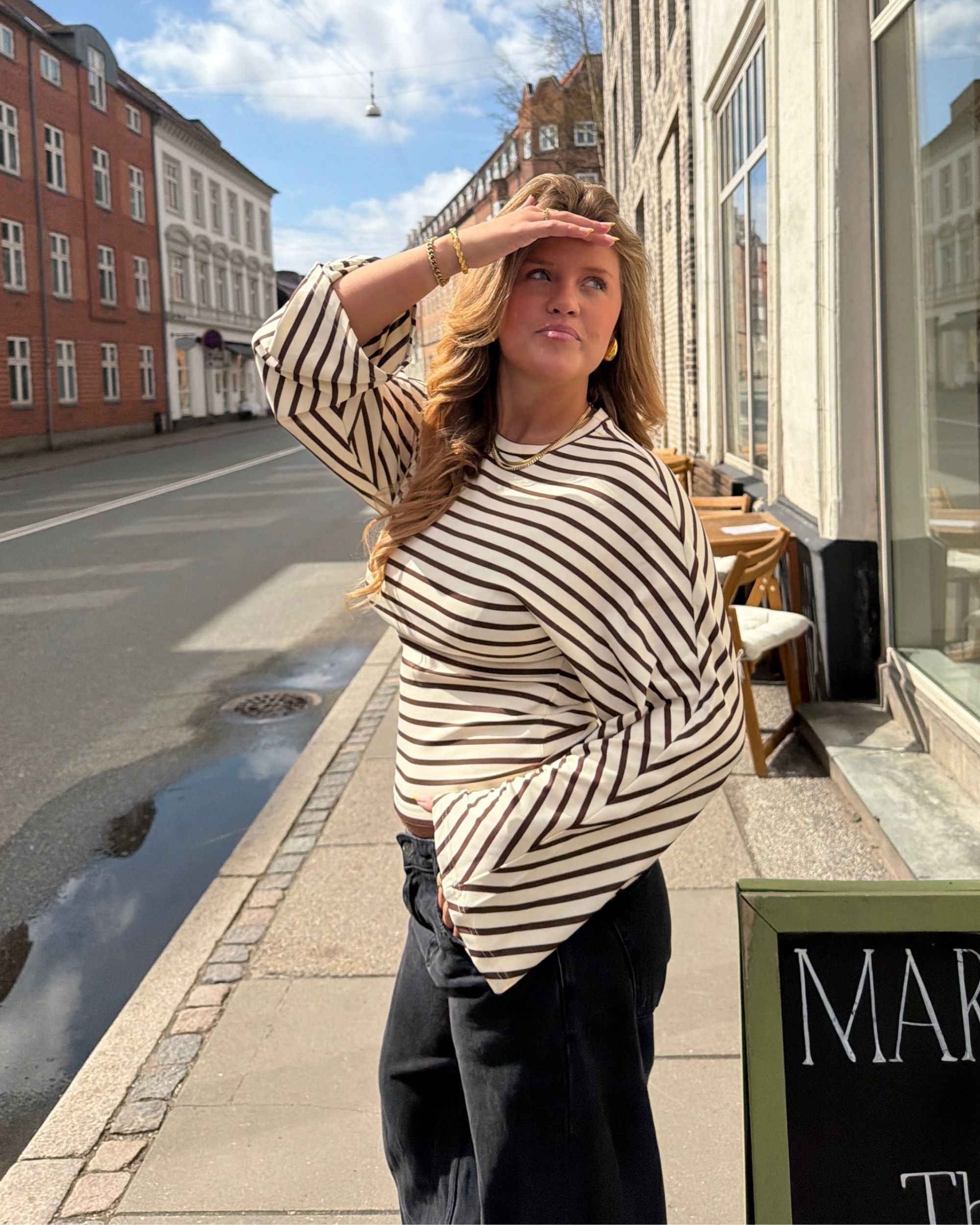 NALA STRIPE ANGEL TEE - OFFWHITE/BROWN - Dinvintageshop