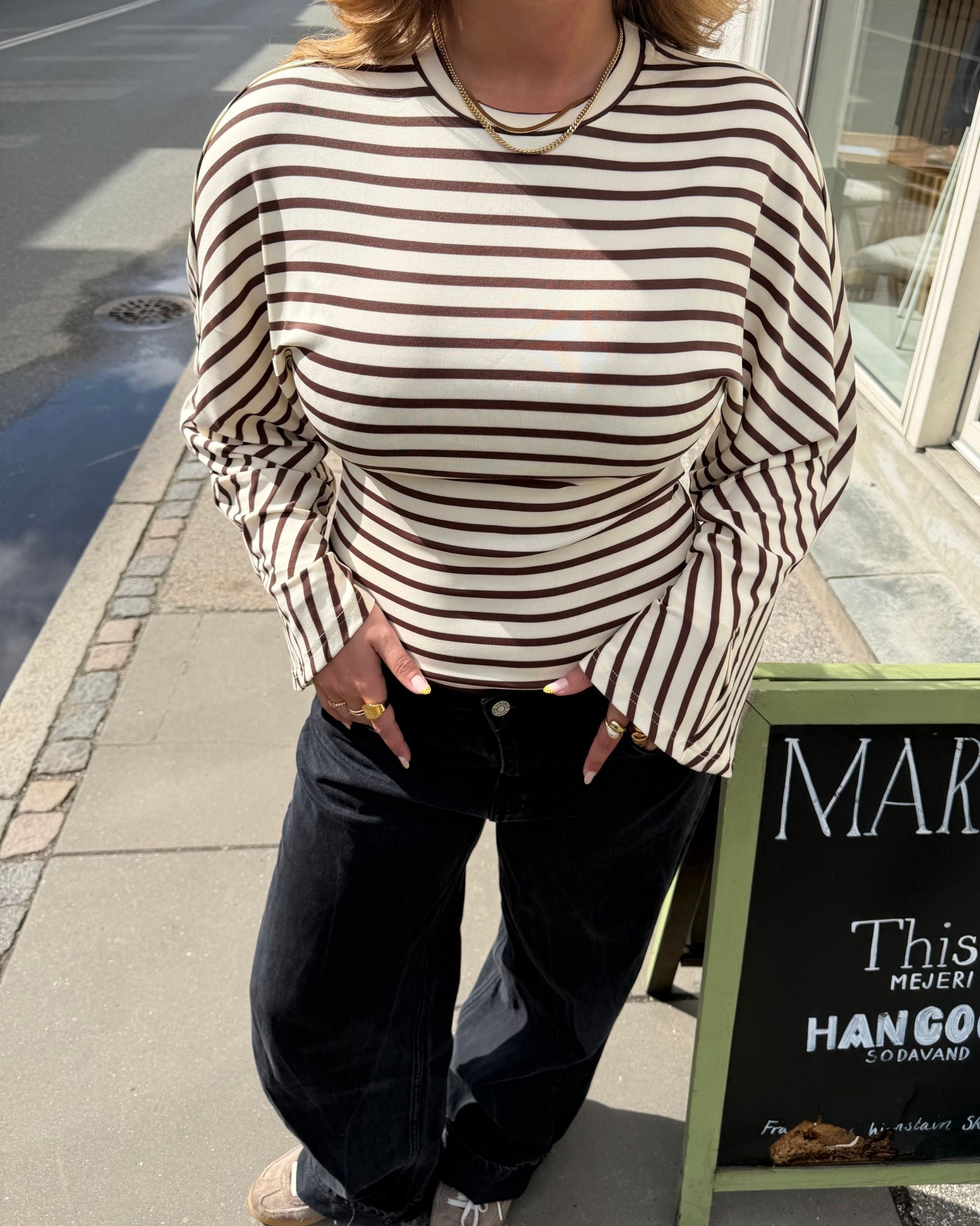 NALA STRIPE ANGEL TEE - OFFWHITE/BROWN - Dinvintageshop