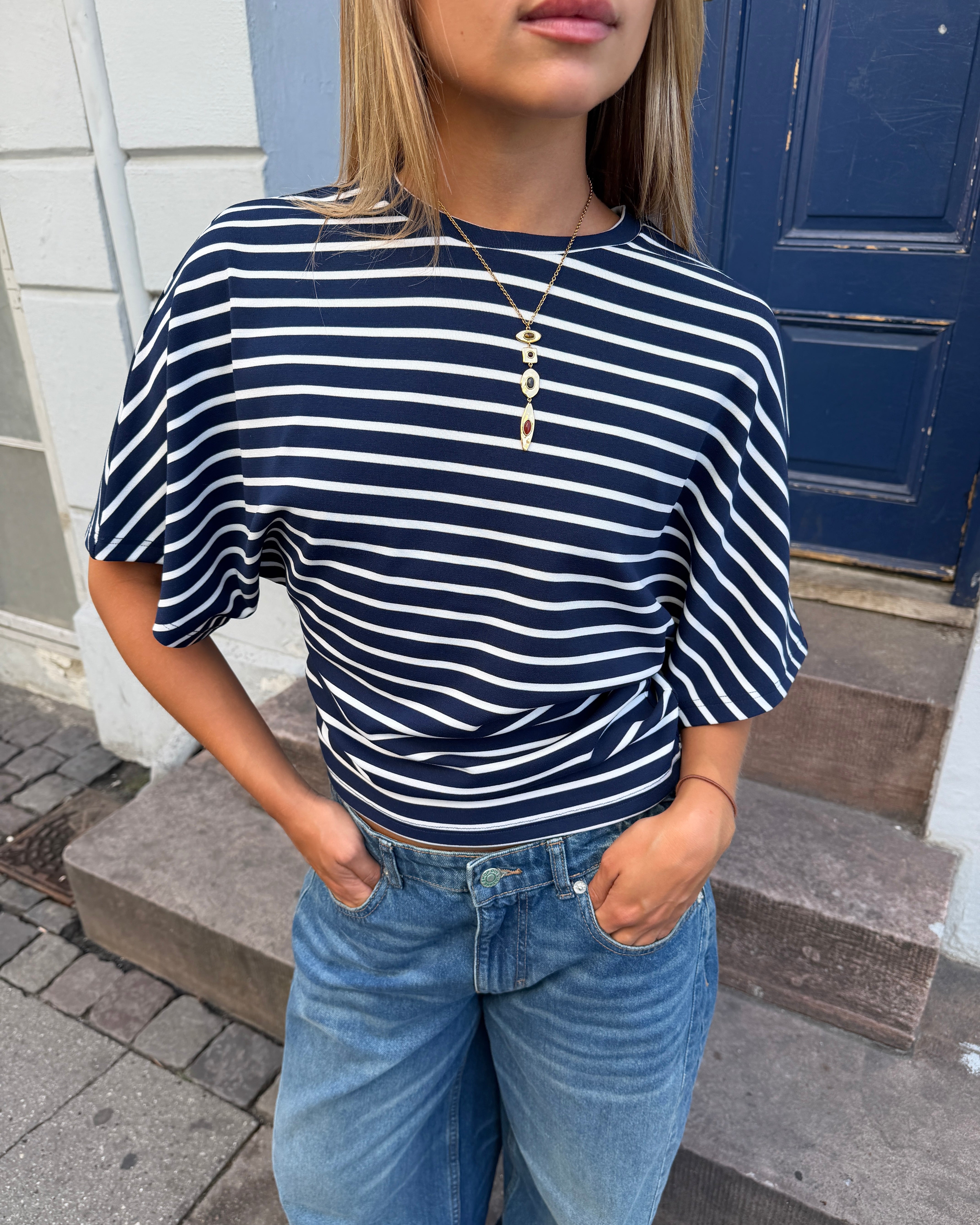 NINA STRIPE ANGEL TEE - NAVY/WHITE