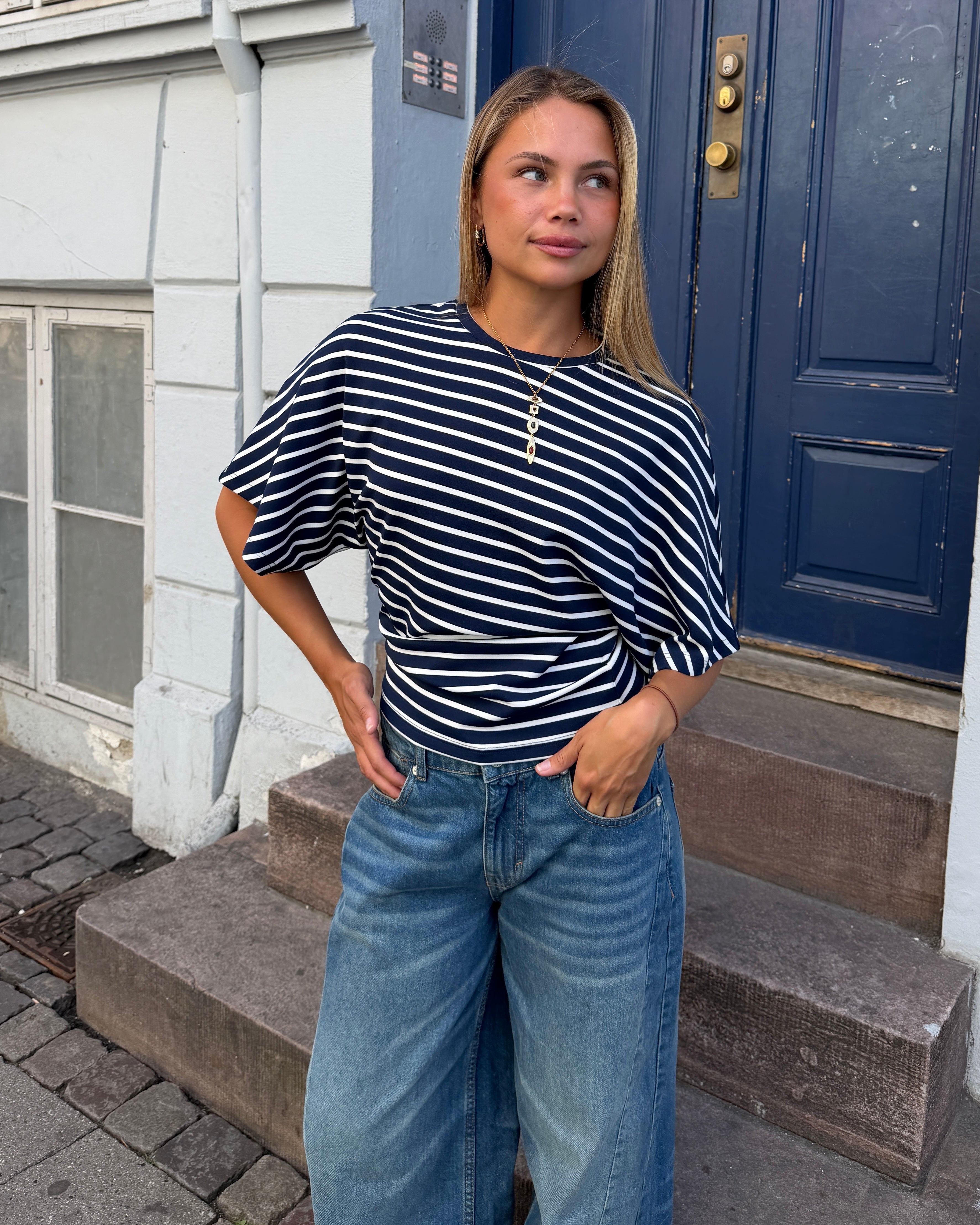 NINA STRIPE ANGEL TEE - NAVY/WHITE