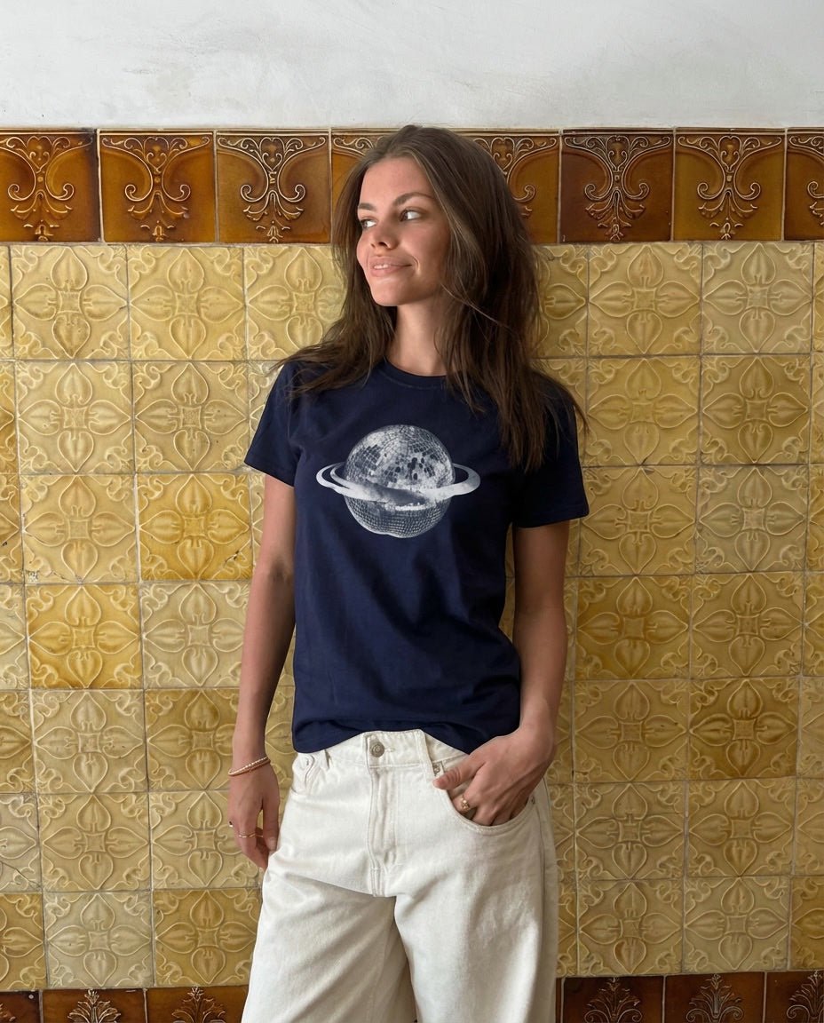 PLANET DISCO (hvid), BABYTEE - NAVY - Dinvintageshop