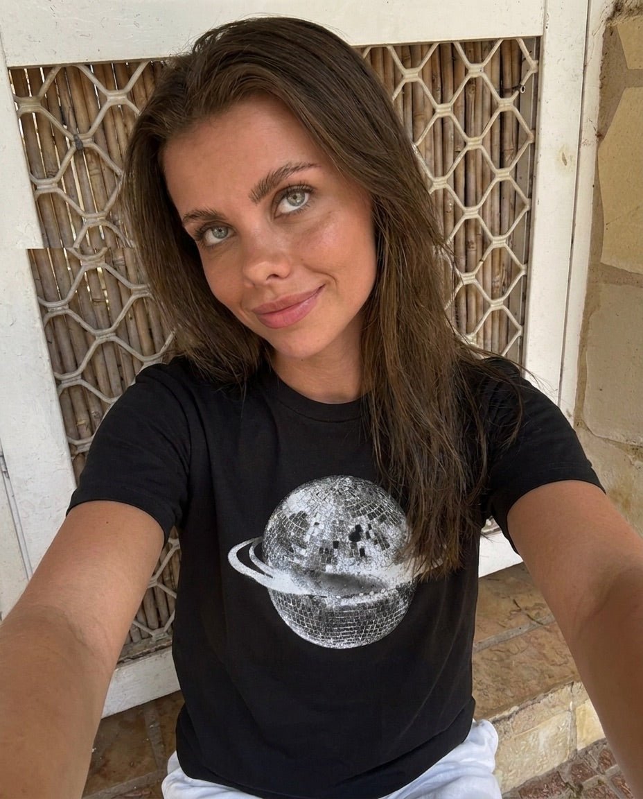 PLANET DISCO (hvid), BABYTEE - SORT - Dinvintageshop