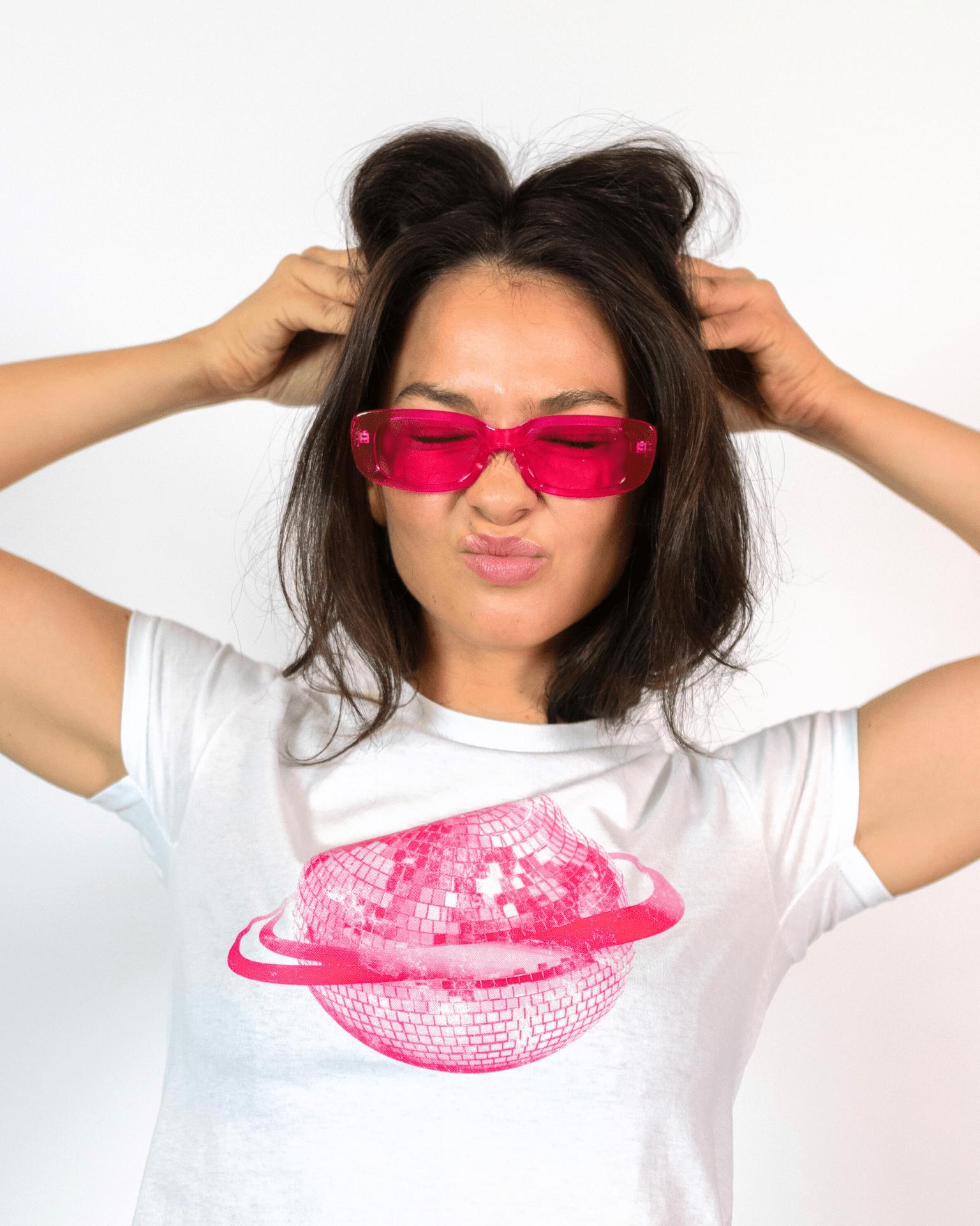 PLANET DISCO (pink), BABY TEE - WHITE