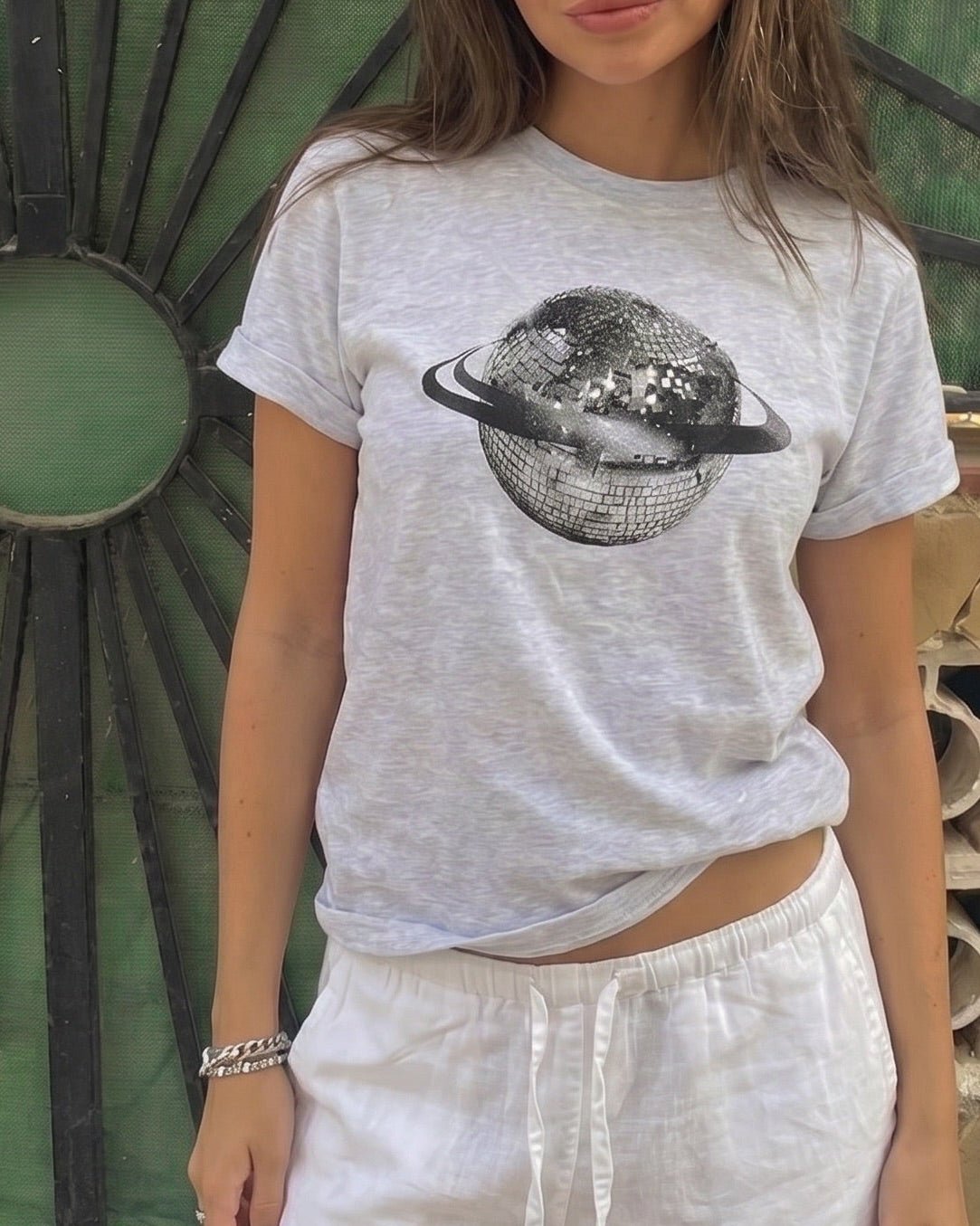 PLANET DISCO (sort), BABY TEE - GRÅ - Dinvintageshop