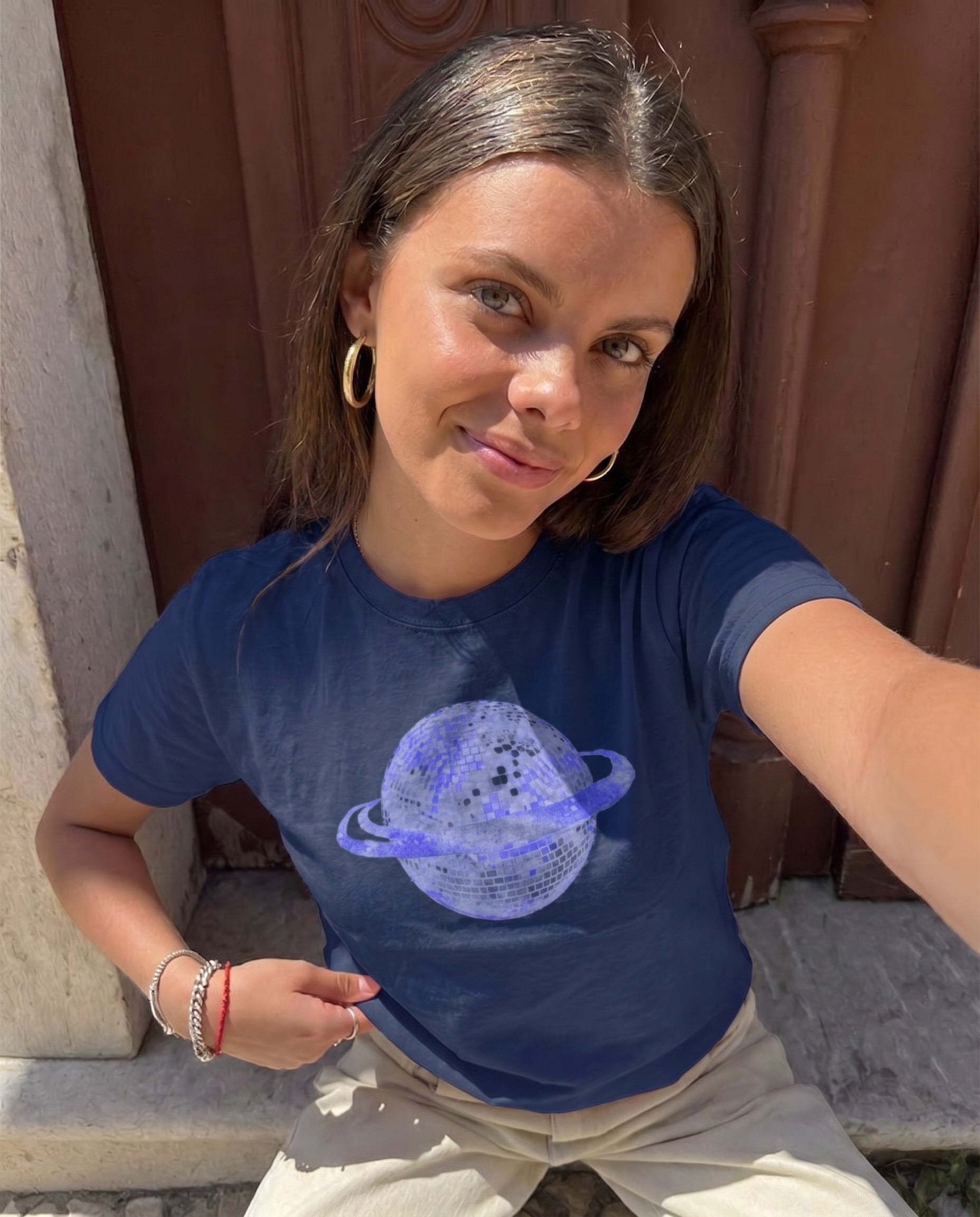 PLANET DISCO (violet), BABY TEE - NAVY - Dinvintageshop