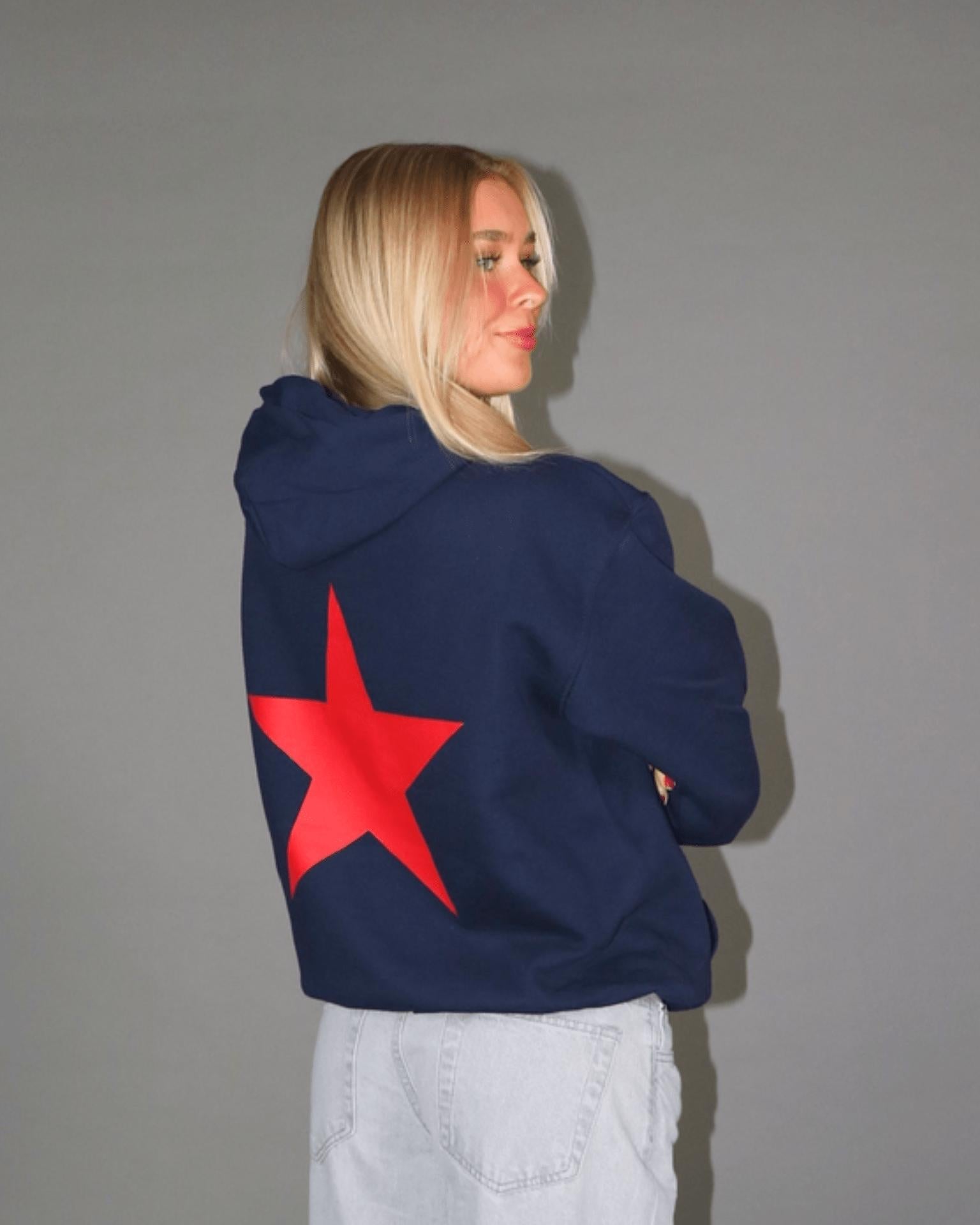 RED STAR HOODIE (rygprint) - NAVY