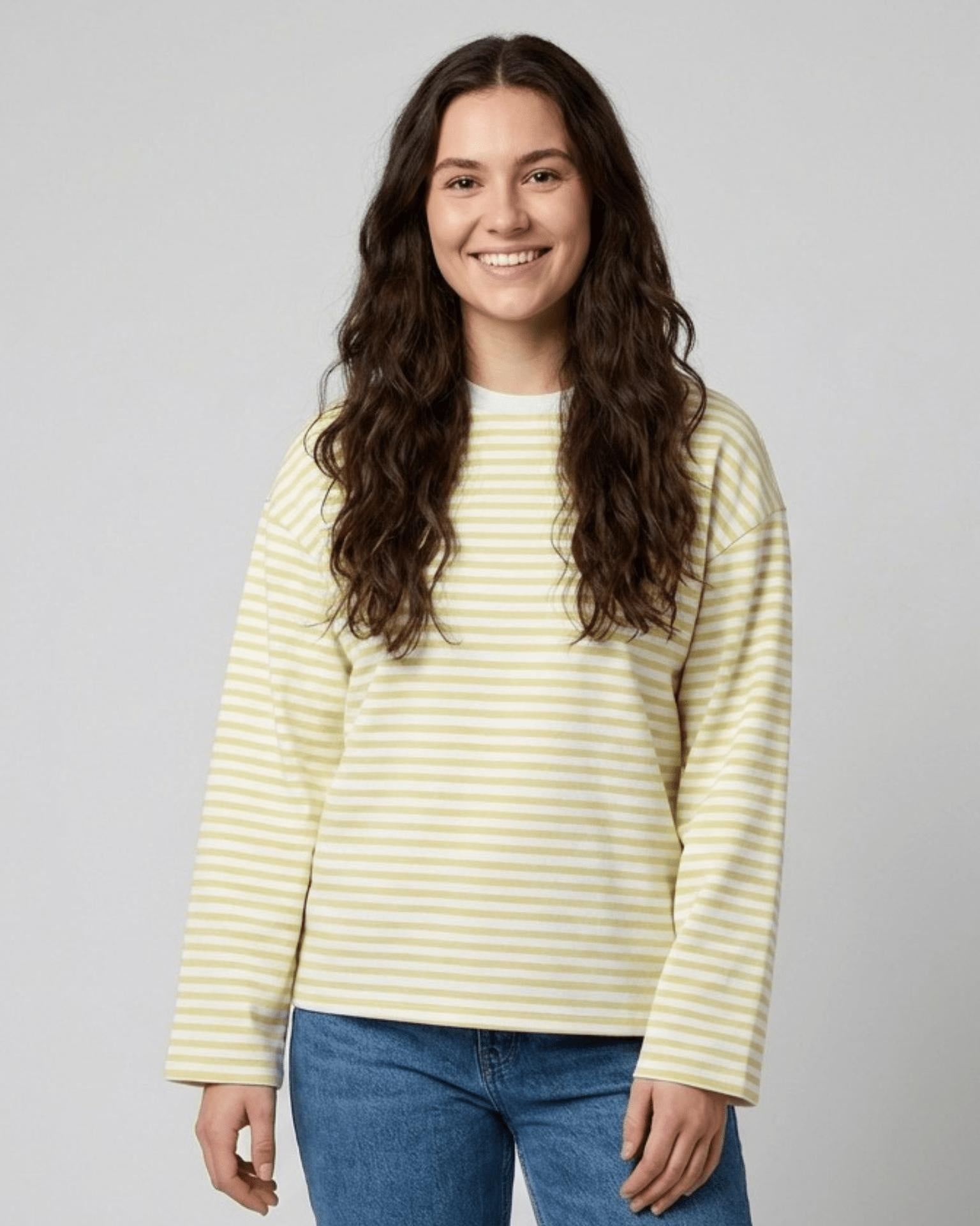 SADIE STRIPE TEE LS - BRIGHT WHITE/FRENCH VANILLA