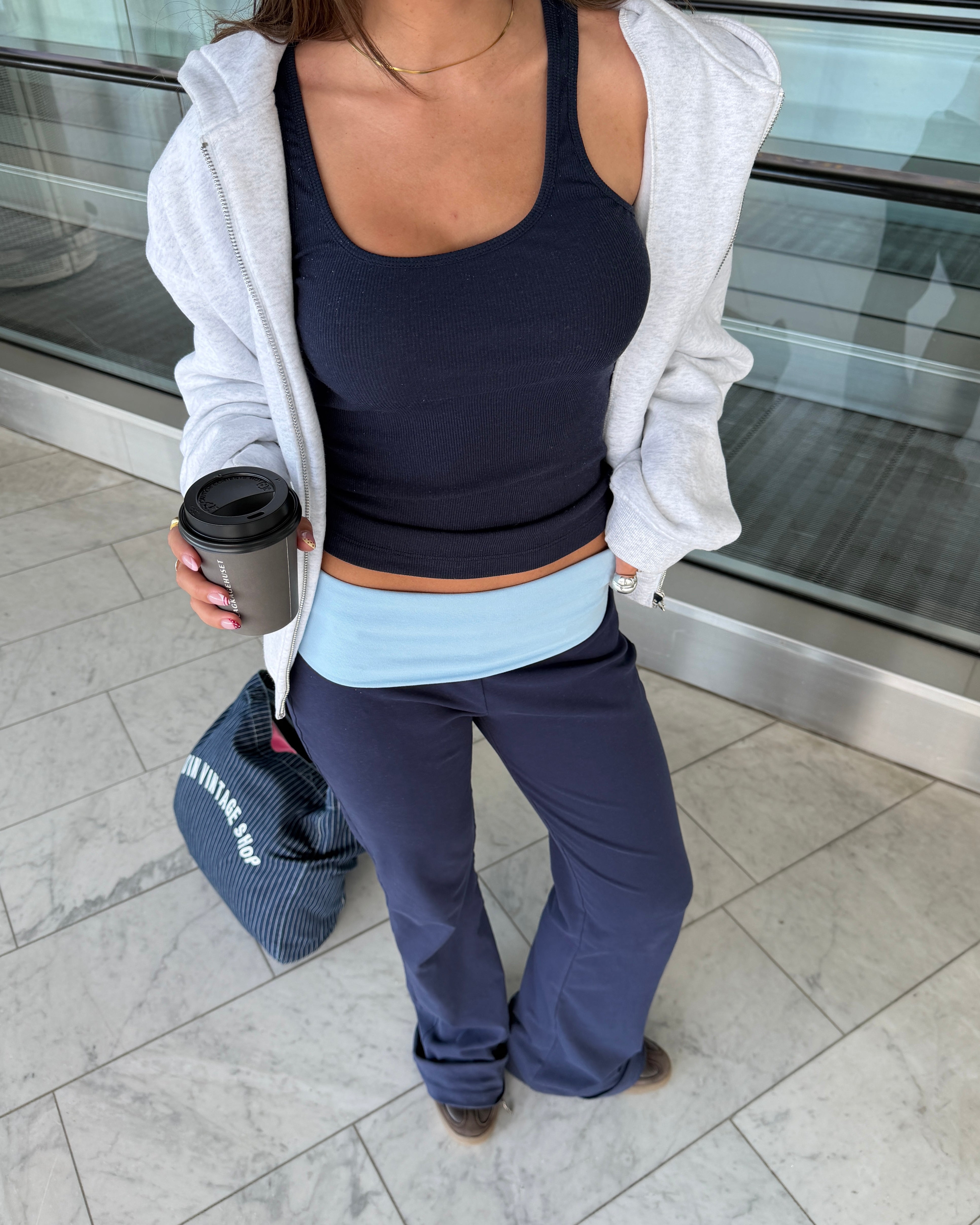 SASHA PANT - NAVY/LIGHT BLUE - Dinvintageshop