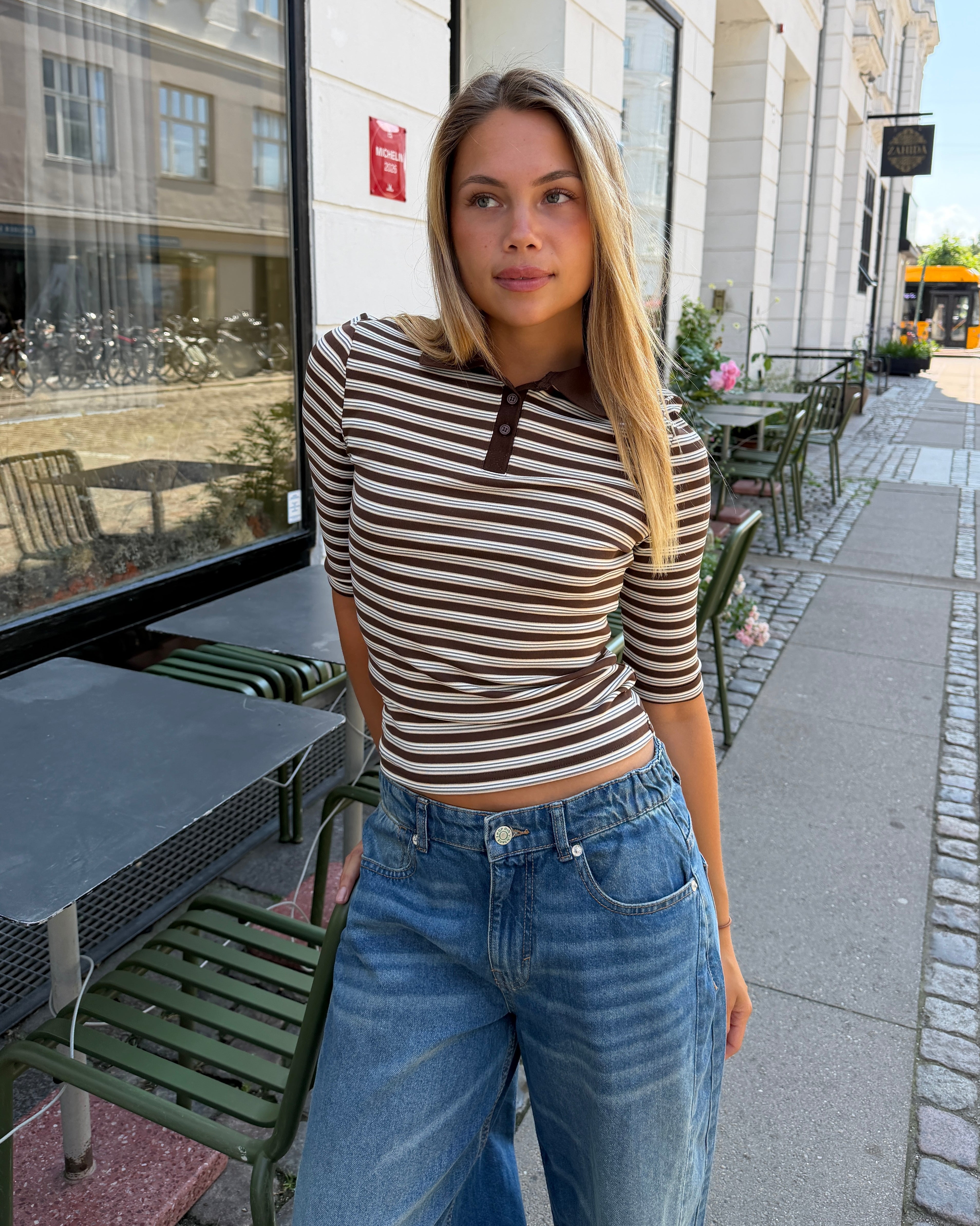 SILJE 3/4 POLO TOP - BROWN MIX