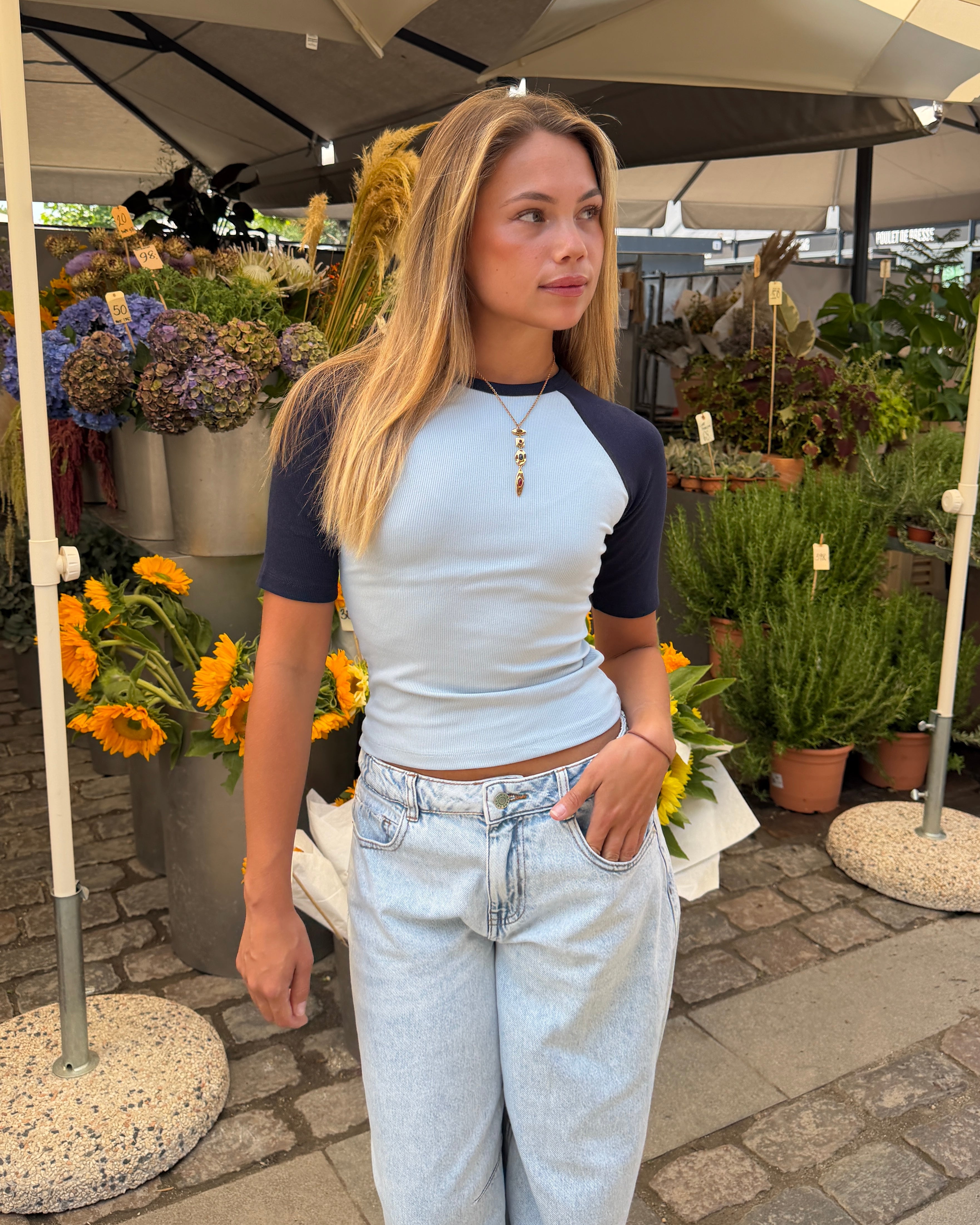 SINE 3/4 TOP - NAVY/LIGHT BLUE