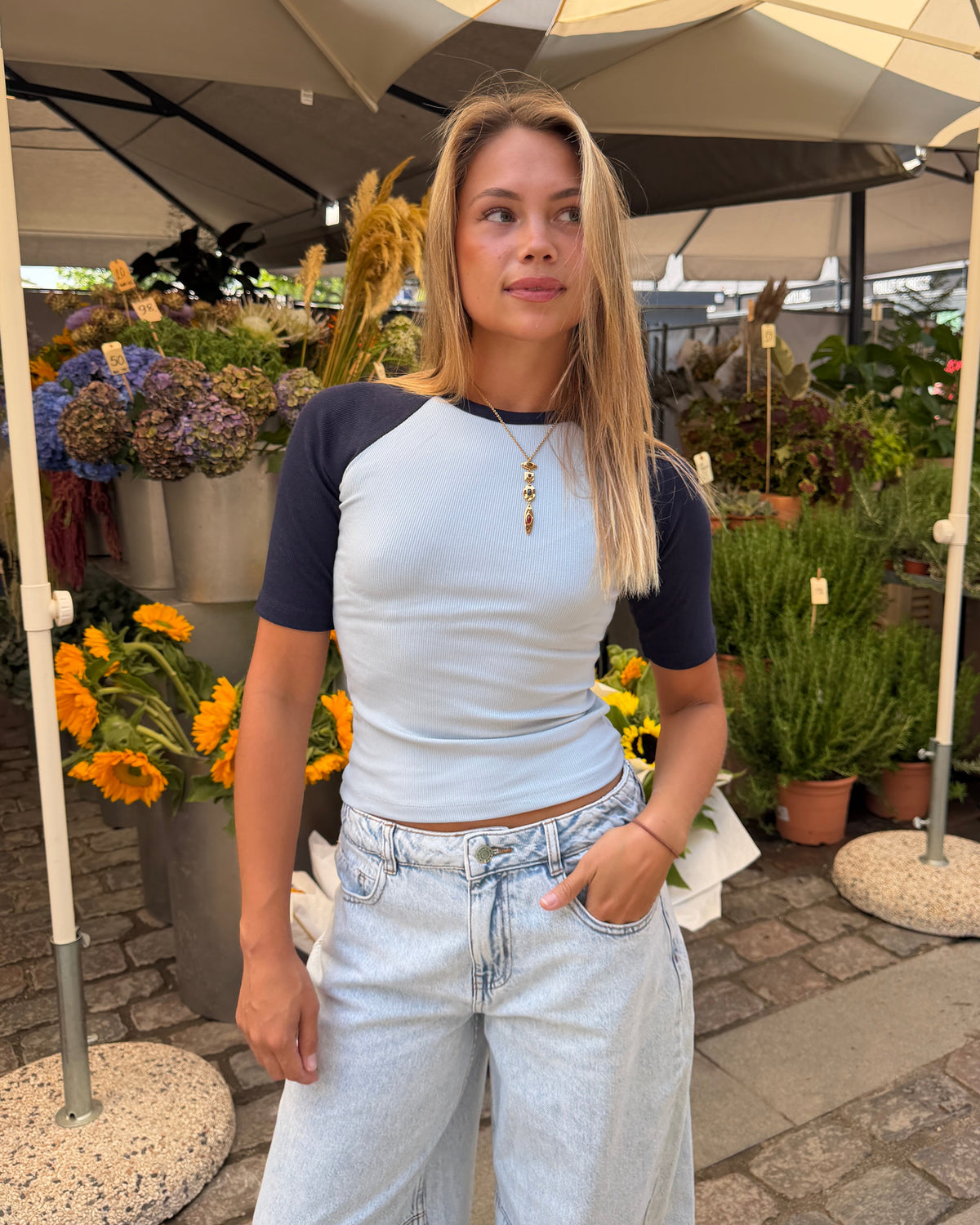 SINE 3/4 TOP - NAVY/LIGHT BLUE