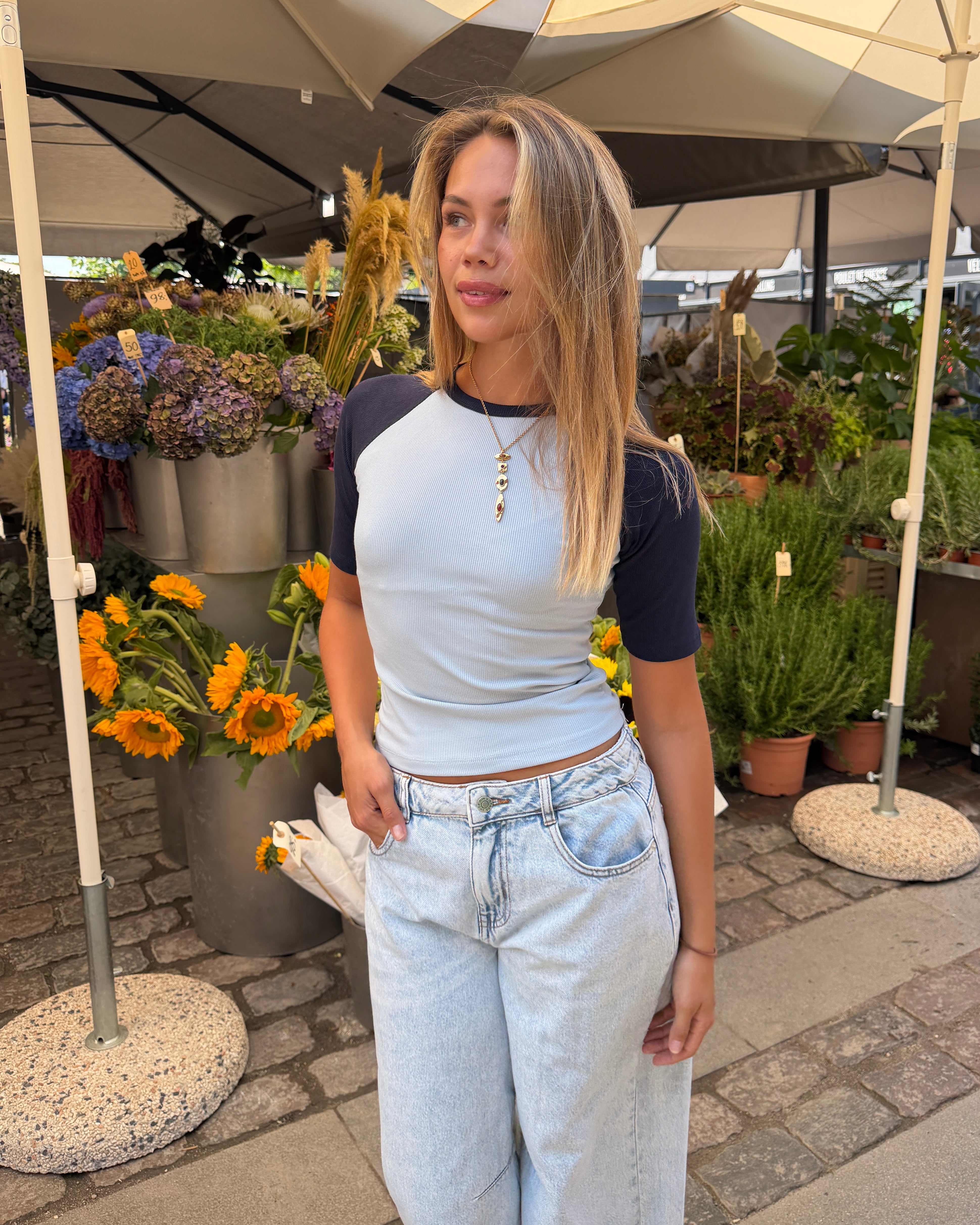 SINE 3/4 TOP - NAVY/LIGHT BLUE