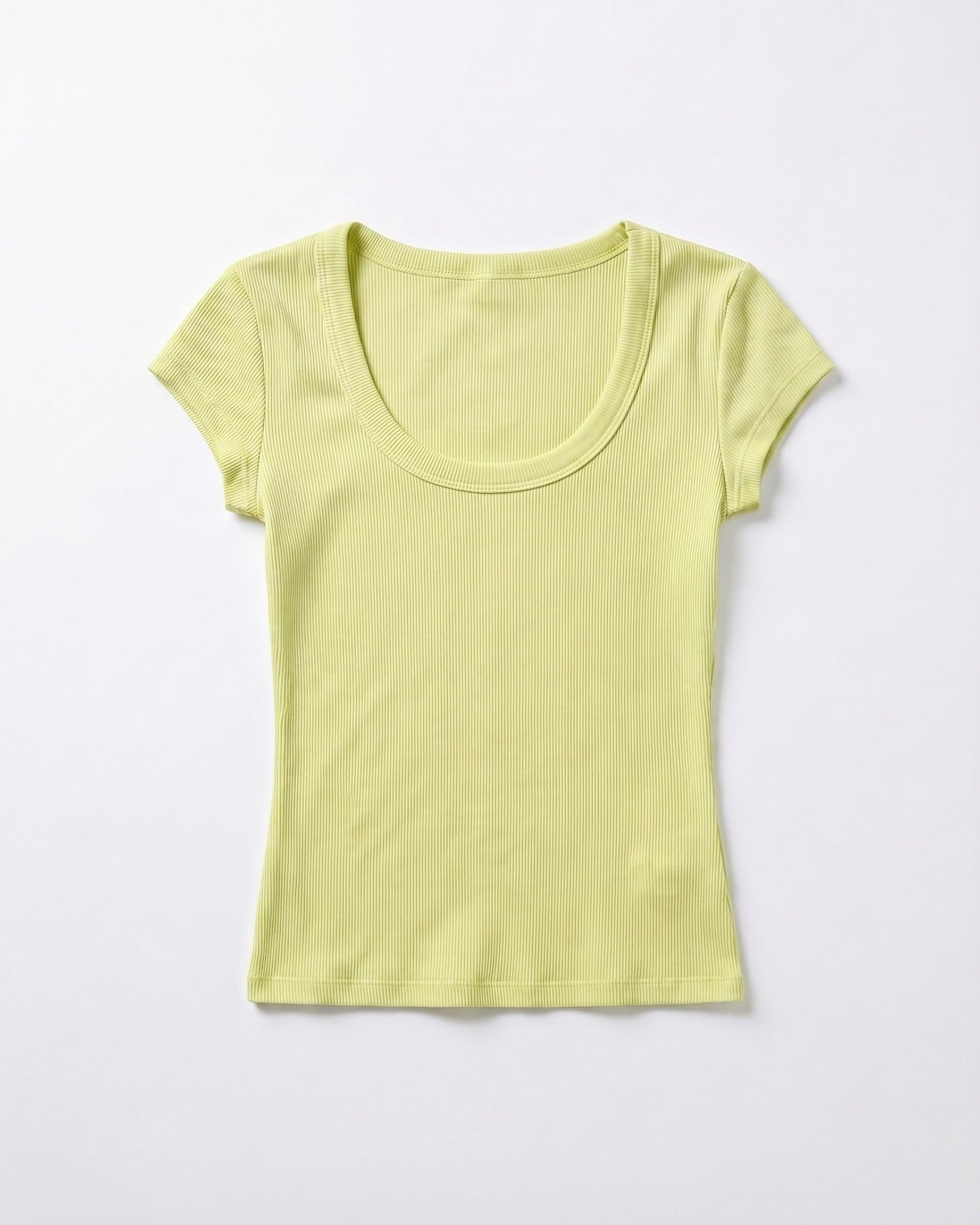 THEA KORTÆRMET T - SHIRT - BUTTER YELLOW - Dinvintageshop