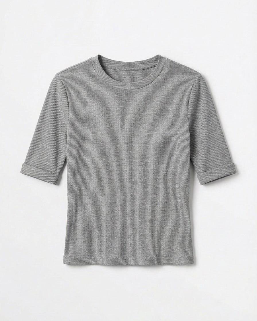 TINE 3/4 SLEEVE T - SHIRT - LT GREY - Dinvintageshop