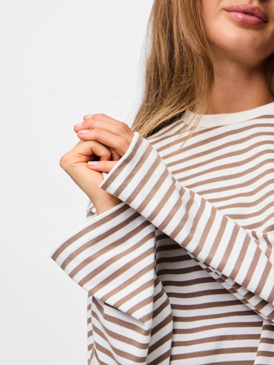 SADIE STRIPE TEE LS - CLOUD DANCER / FOSSIL