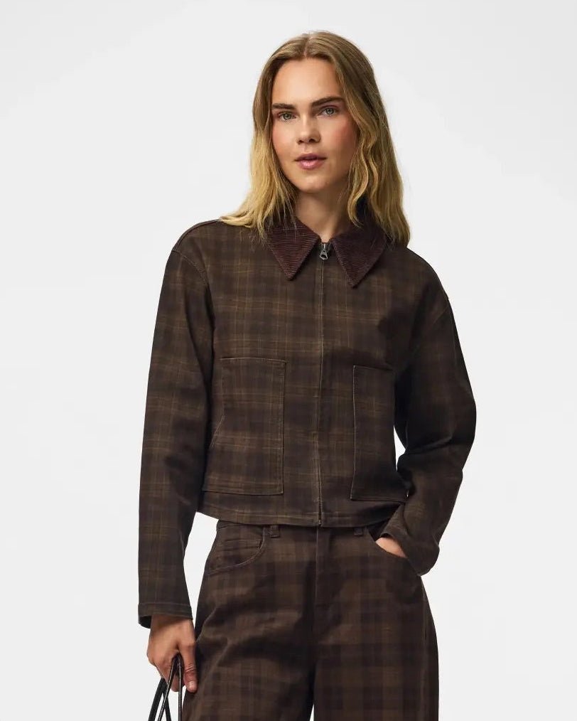 VERA SHORT JACKET - BROWN CHECK - Dinvintageshop