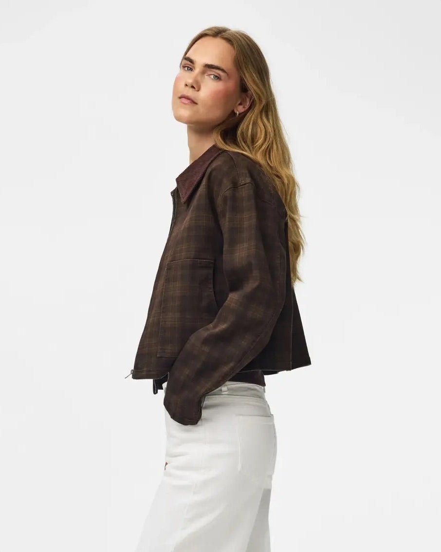 VERA SHORT JACKET - BROWN CHECK - Dinvintageshop