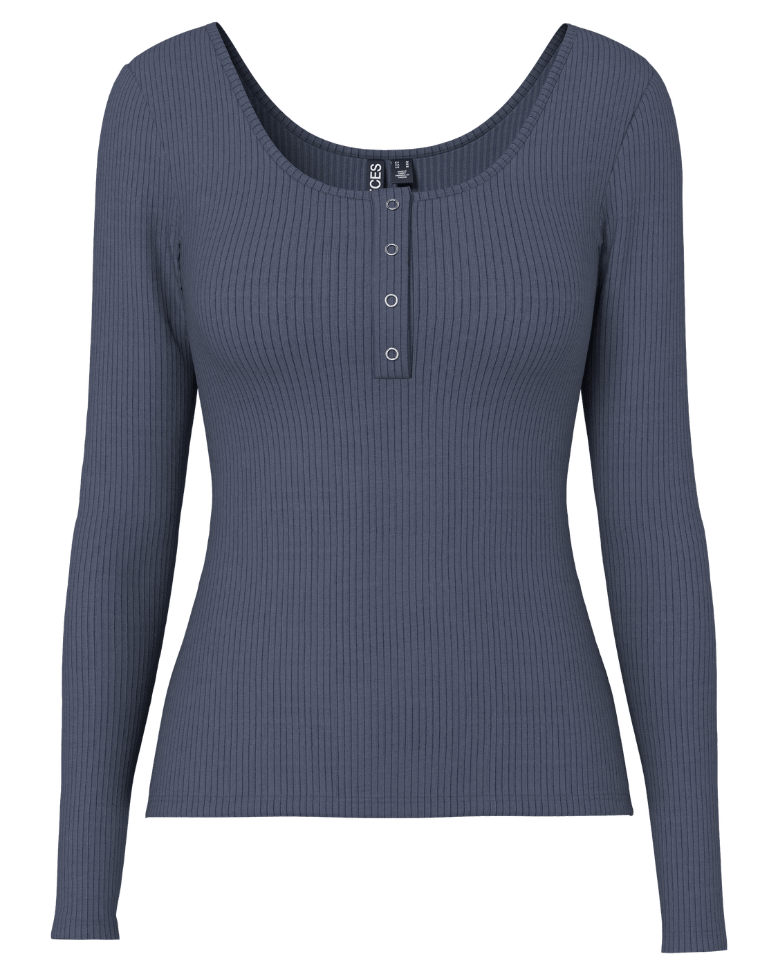 Kitte langærmet ribbet top i ombre blue med knapper i halsen fra PIECES