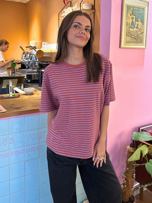 LUCKY STRIPE TEE - BERRY/BLUE