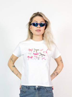 BOW COLLECTION (pink), BABY TEE - WHITE