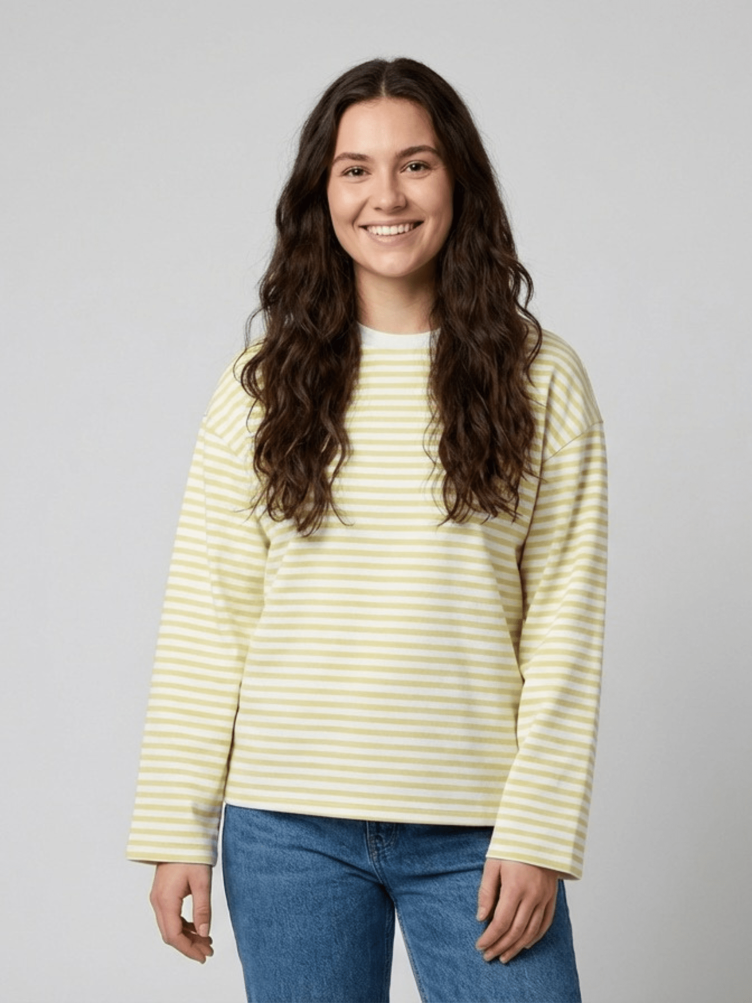 SADIE STRIPE TEE LS - BRIGHT WHITE/FRENCH VANILLA