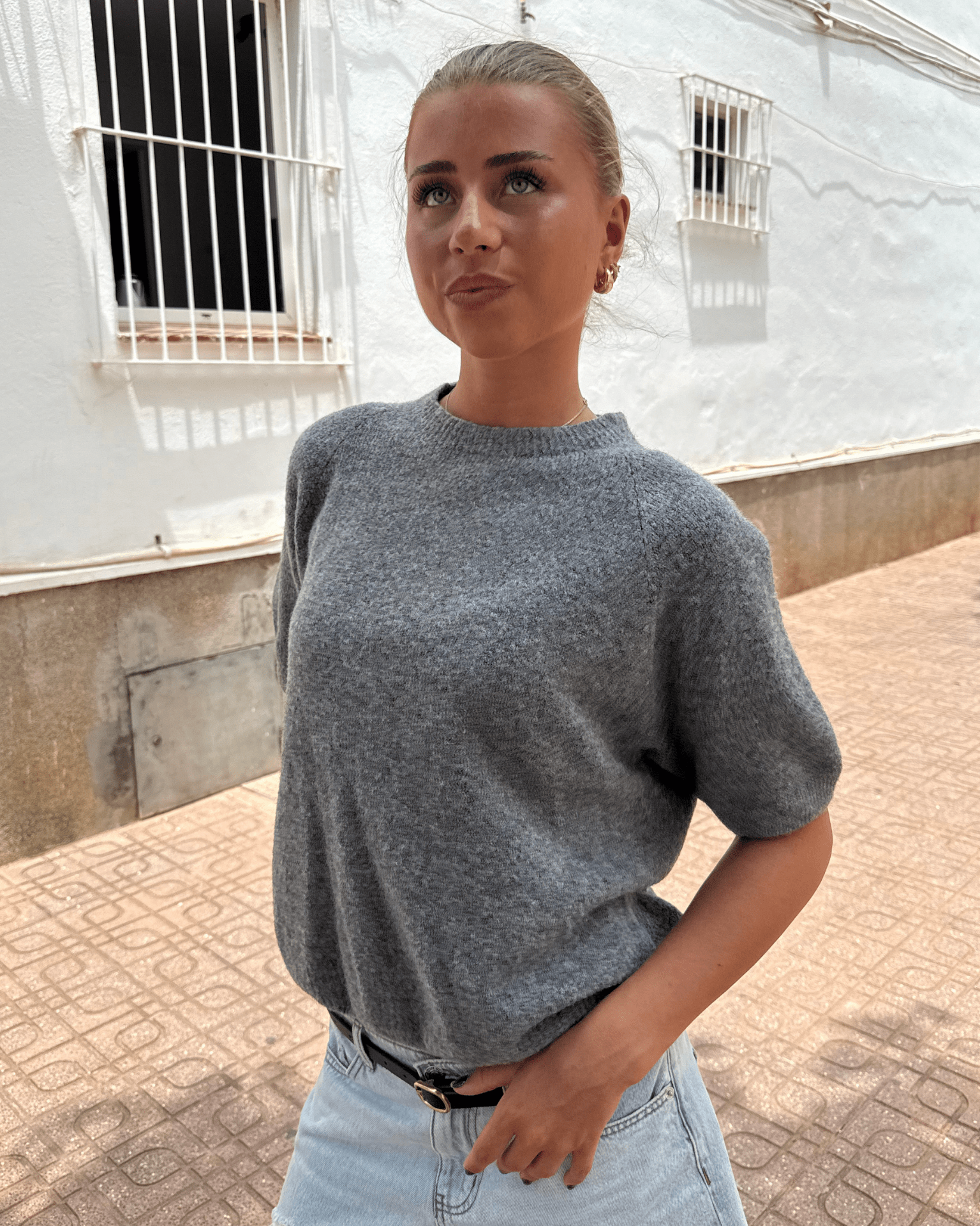 MIRA SHORT SLEEVE KNIT - DARK GREY