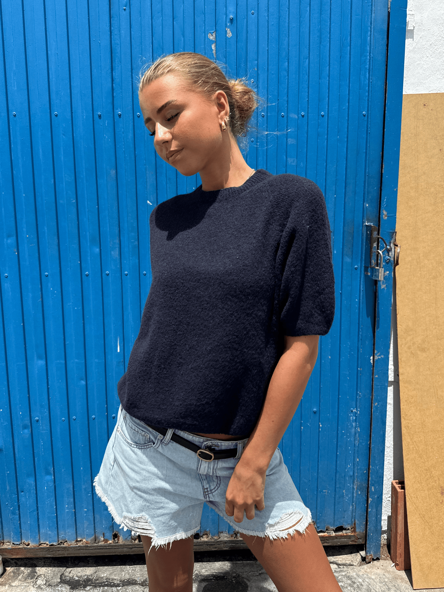 MIRA SHORT SLEEVE KNIT - NAVY
