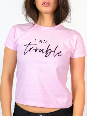 I AM TROUBLE - BABY TEE, LIGHT RED