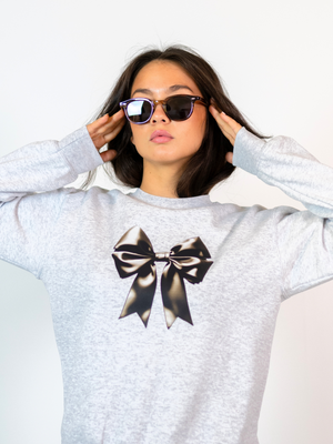 SATIN BOW (black) SWEATSHIRT - GRAY