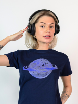 PLANET DISCO (blue), BABY TEE - NAVY