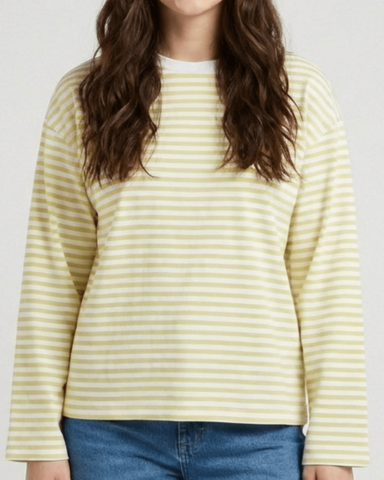 SADIE STRIPE TEE LS - BRIGHT WHITE/FRENCH VANILLA