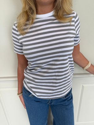RIA STRIPE TEE - GREY/BRIGHT WHITE