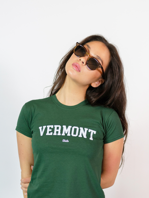 VERMONT (white), BABY TEE - DARK GREEN