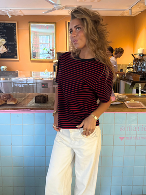 LUCKY STRIPE TEE - NAVY/RED