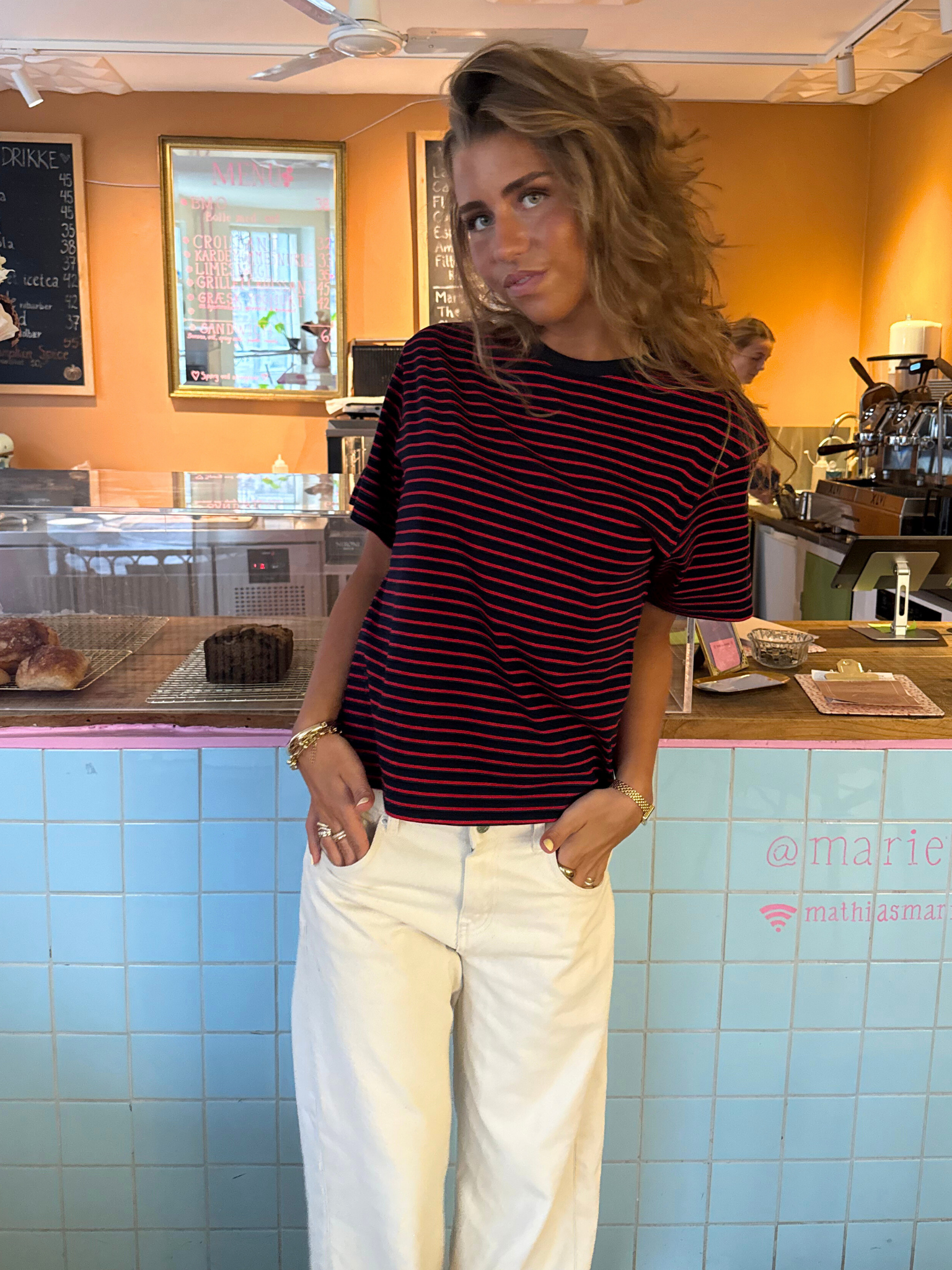 LUCKY STRIPE TEE - NAVY/RED