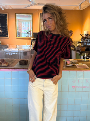 LUCKY STRIPE TEE - NAVY/RED