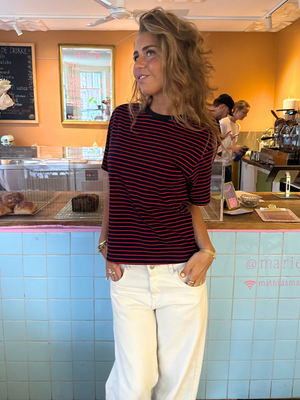 LUCKY STRIPE TEE - NAVY/RED