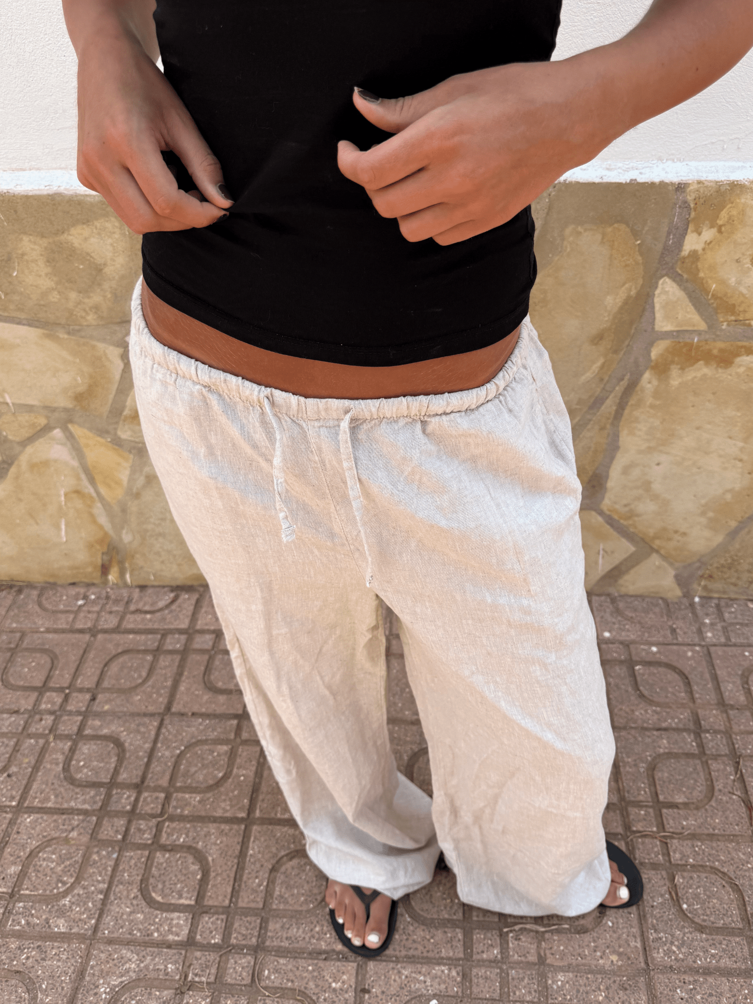 FLORA LINEN TROUSERS - SAND