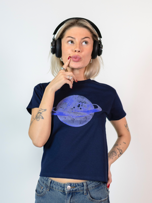 PLANET DISCO (blue), BABY TEE - NAVY