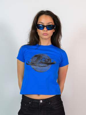 PLANET DISCO (black), BABY TEE - BLUE