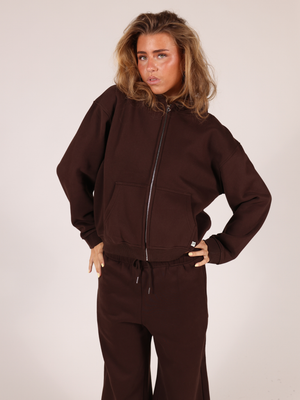 OVERSIZED ZIP HOODIE - BROWN