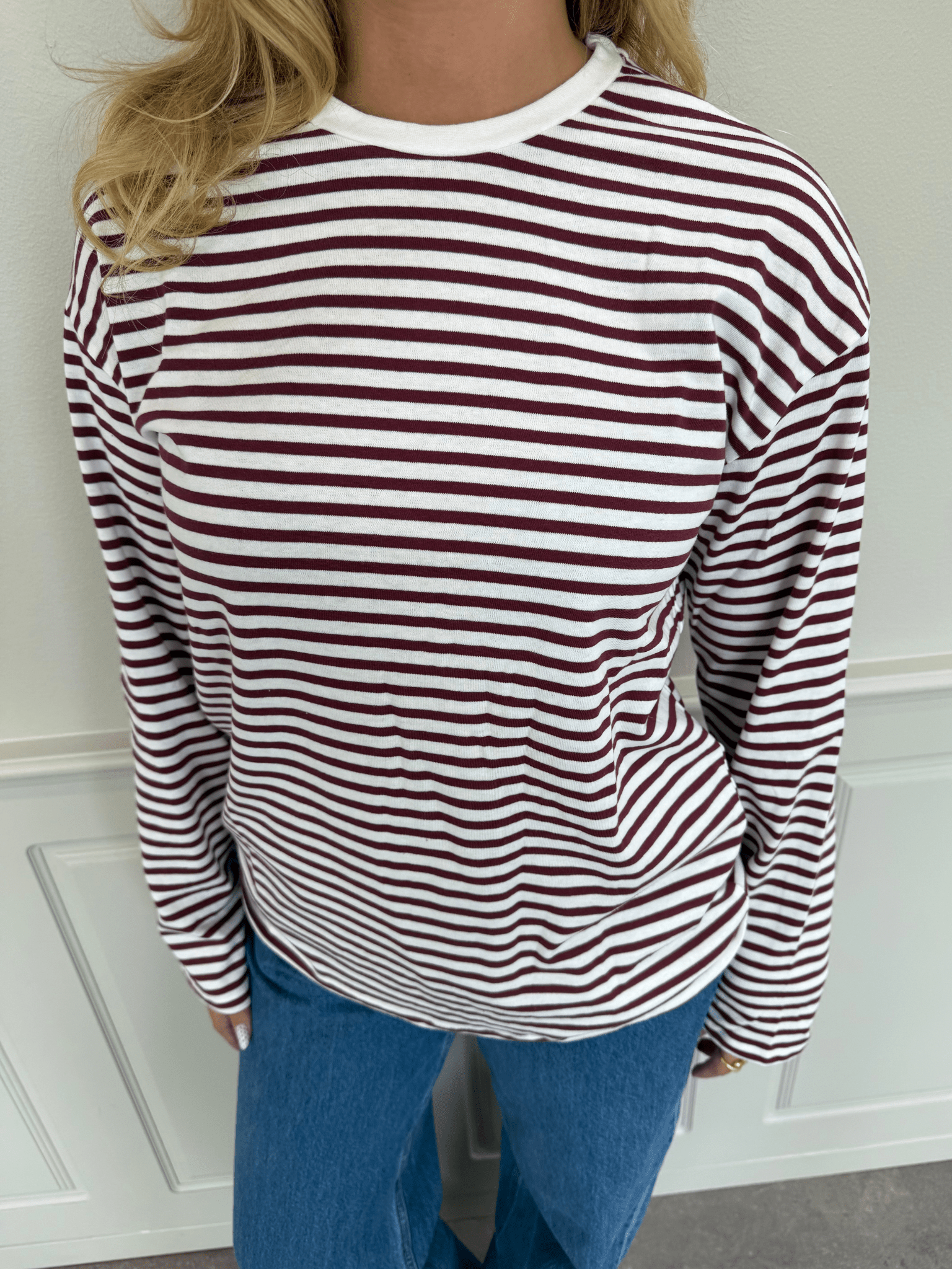 SADIE STRIPE TEE LS - CLOUD DANCER / TAWNEY PORT