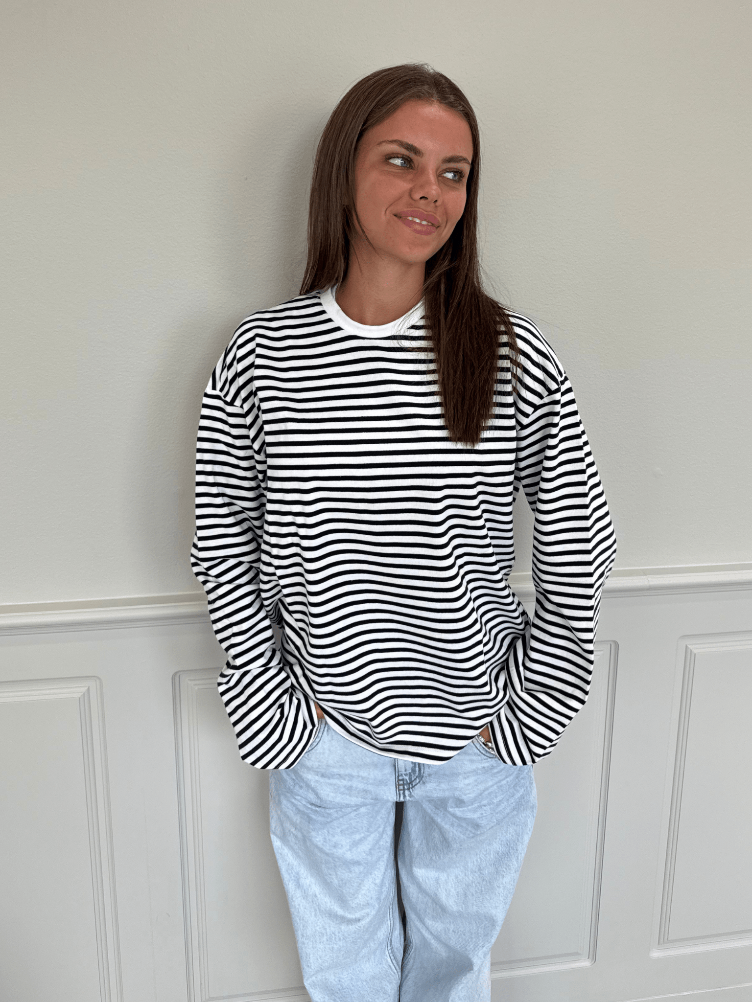 SADIE STRIPE TEE LS - CLOUD DANCER / BLACK