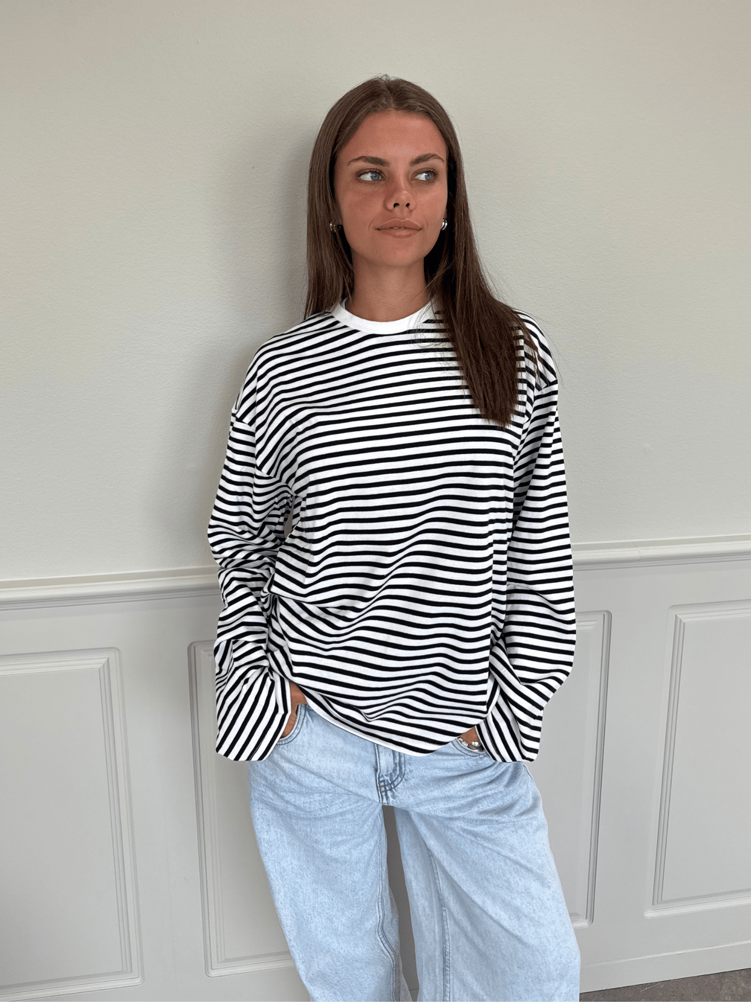 SADIE STRIPE TEE LS - CLOUD DANCER / BLACK