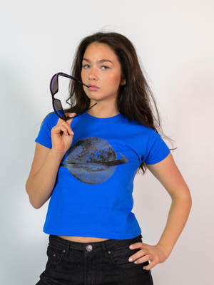 PLANET DISCO (black), BABY TEE - BLUE