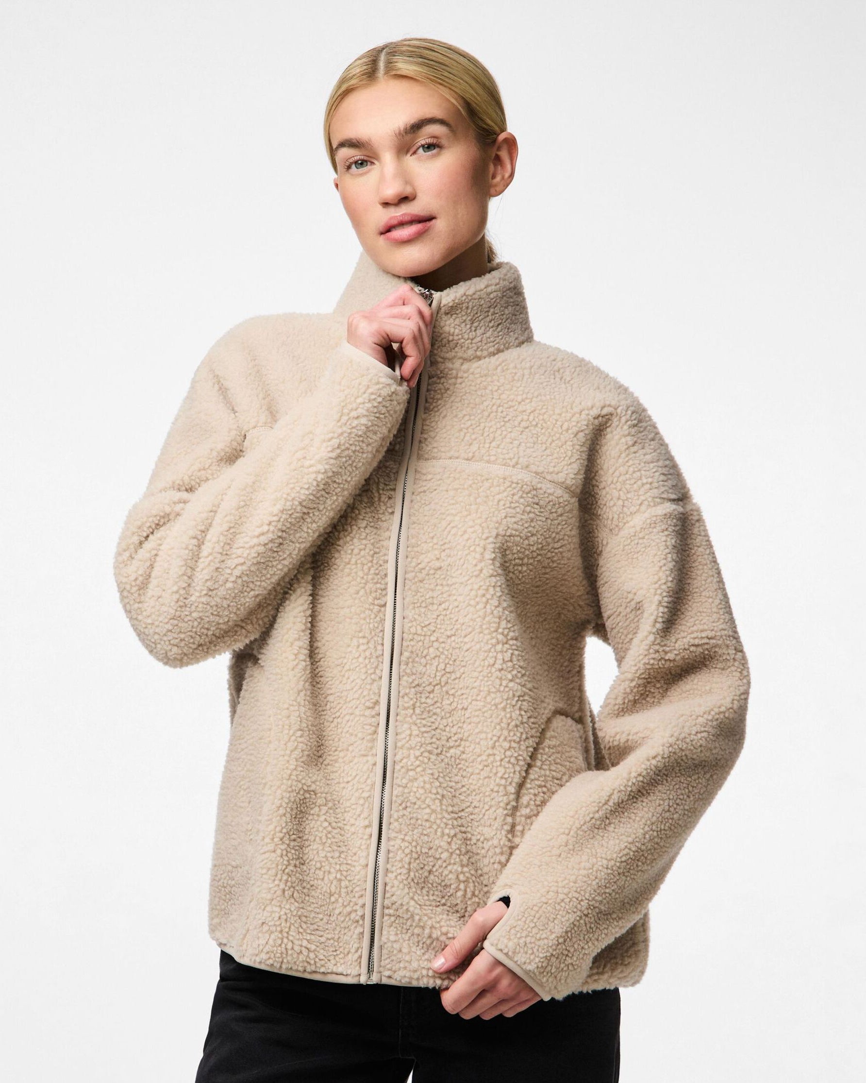 SADIA TEDDY JACKET - SILVER GRAY